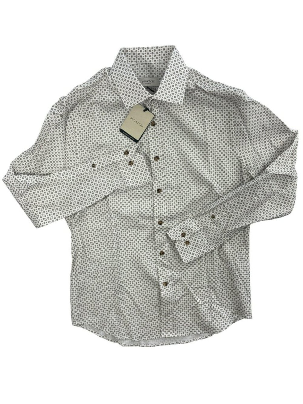Bugatchi Shaped Fit Long Sleeve Button-Up Shirt Camel Cotton Men's Sz M $199 NWT